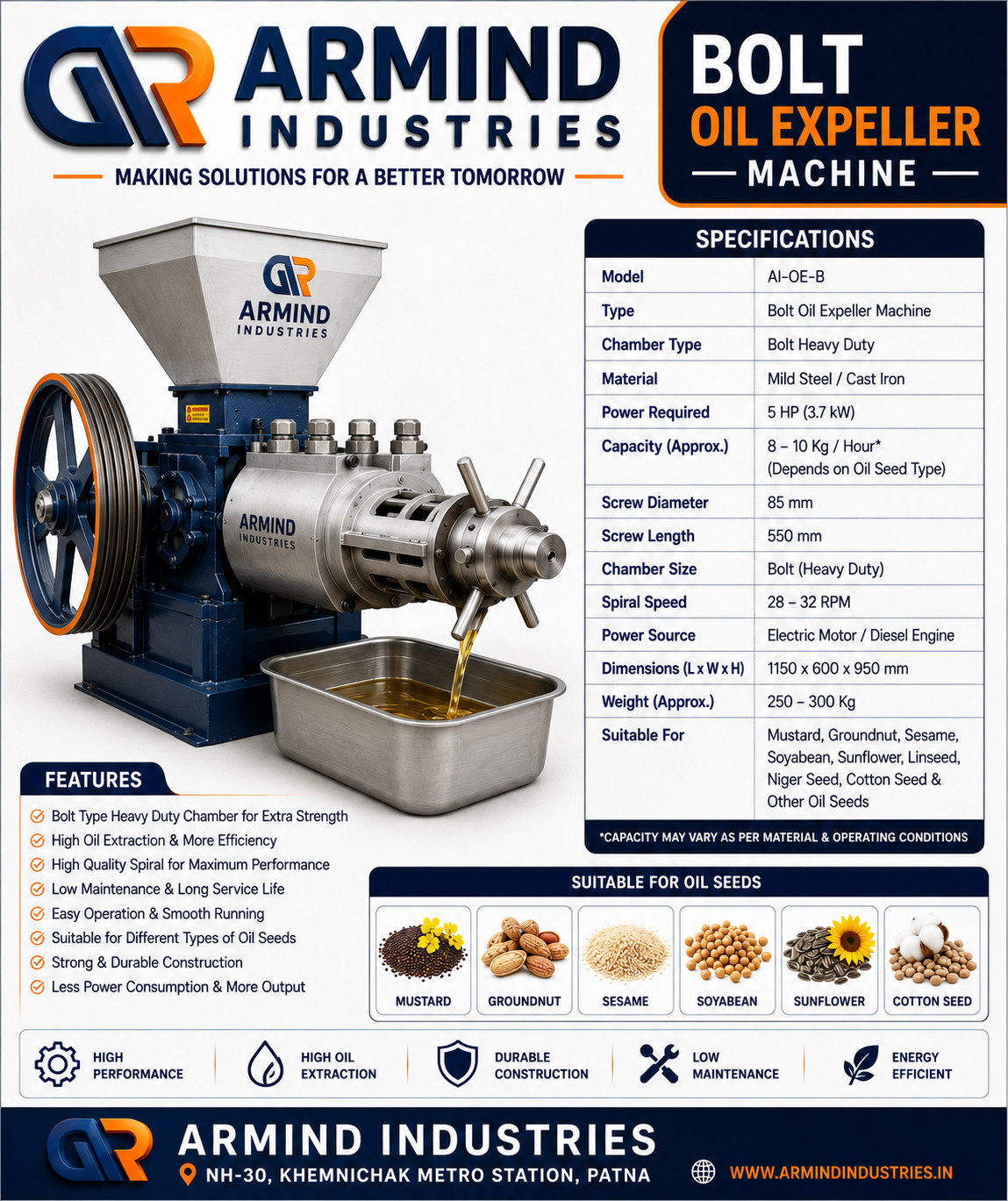 Cold Press Oil Expeller Machine Manufacturer Patna