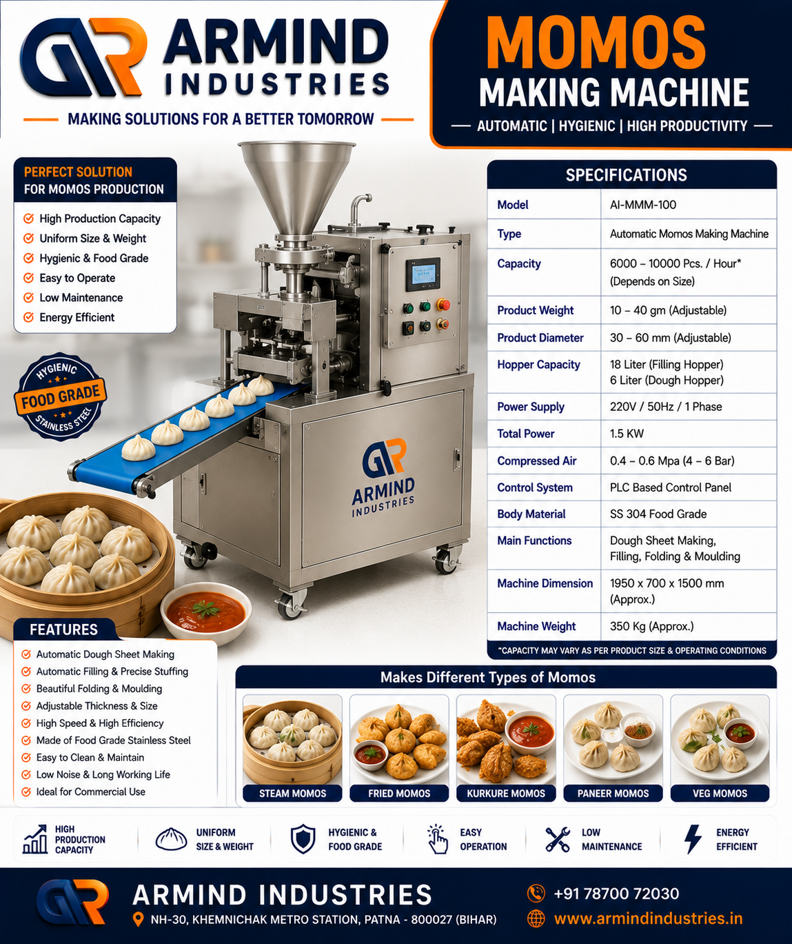 Momos Making Machine - Namkeen & Snacks Making Machines manufacturer Bihar